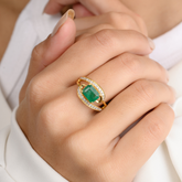Magnificent Emerald & Diamond Bypass Ring in 18k Solid Yellow Gold - vrjewels-us