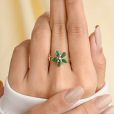 18K Gold Emerald Handmade Floral Ring - vrjewels-us