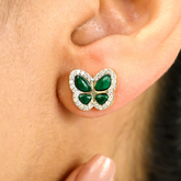 14K Art Deco Malachite Green Butterfly Stud Earrings