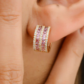 18K Chunky Pink Sapphire & Diamond Hoop Earrings