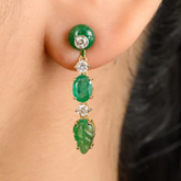 18K Cabochon Carved 10.72 Ct Emerald Diamond Earrings
