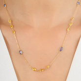 18K Yellow Gold Multi Gemstone Chain Necklace