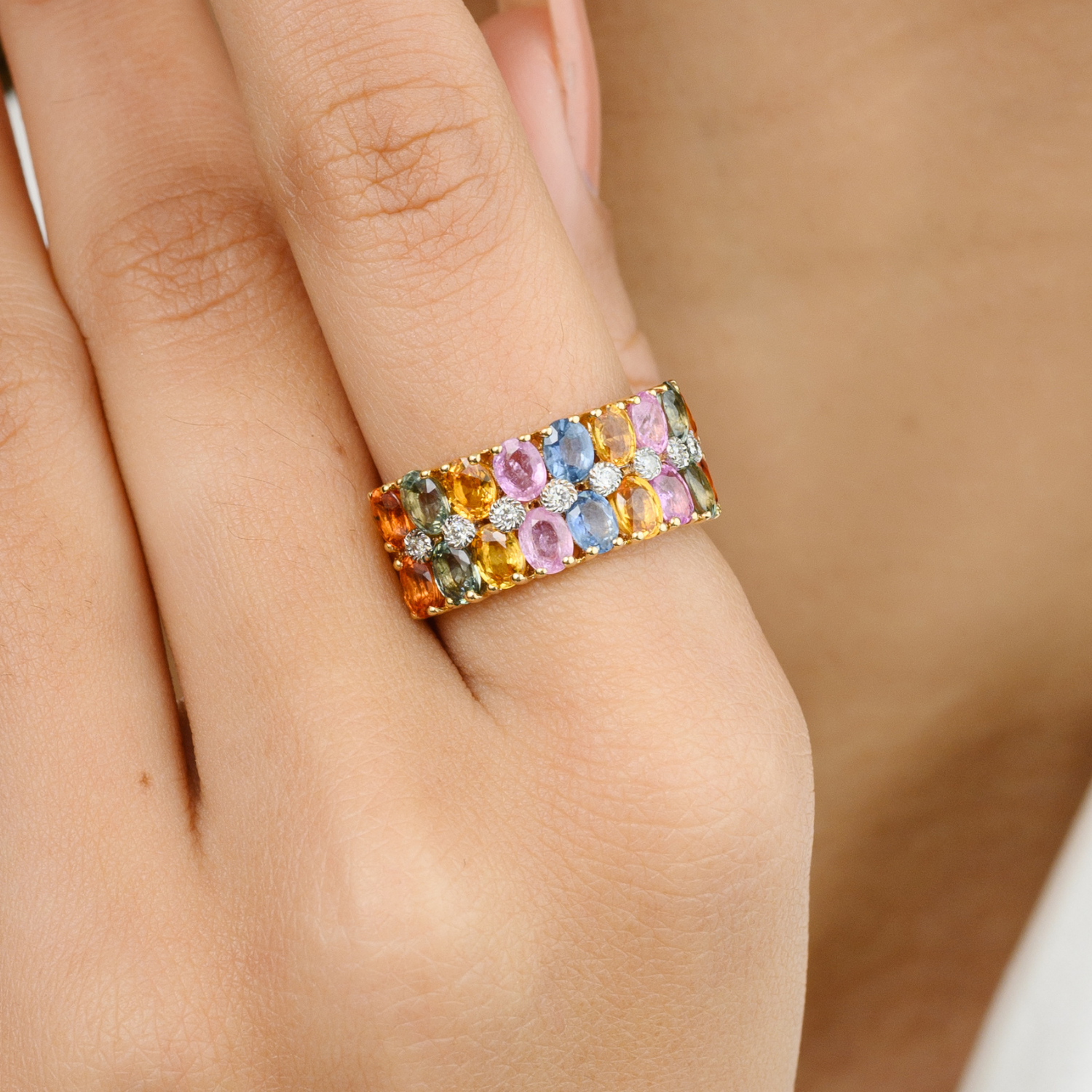 Multi Sapphire Diamond Wide Band Ring - vrjewels-us