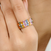 Multi Sapphire Diamond Wide Band Ring - vrjewels-us