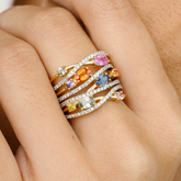 18K Multi Gemstone Cluster Wide Band Ring - vrjewels-us