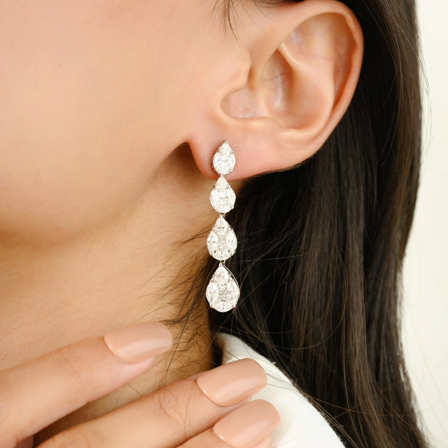 18K Solid White Gold Cluster Diamond Earrings - vrjewels-us