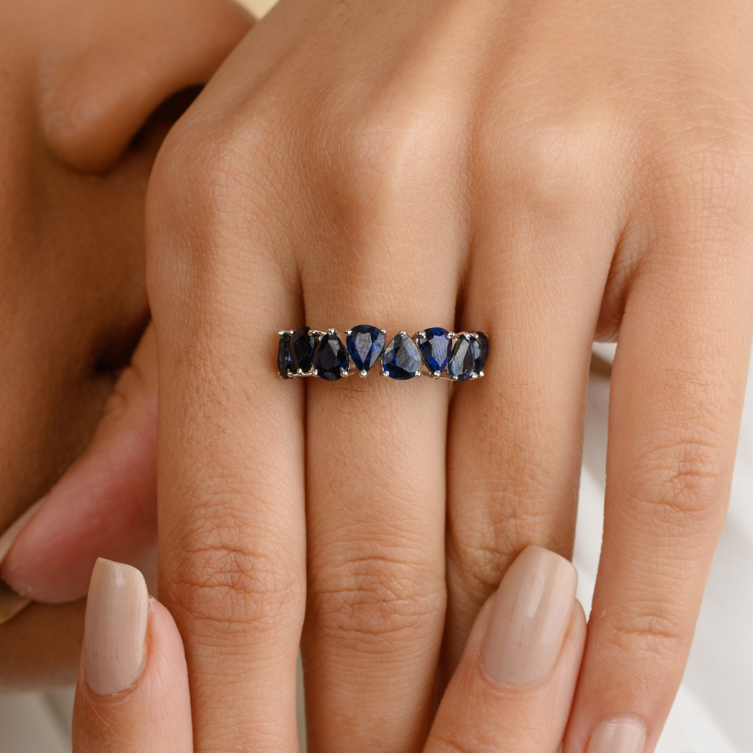 14K Gold Pear Cut Blue Sapphire Ring - vrjewels-us