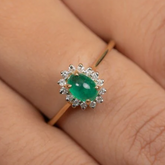 14K Gold Emerald & Diamond Engagement Ring