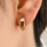 14K Amethyst Diamond Chunky Hoop Earrings