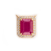 18k Octagon Cut Precious Ruby Halo Diamond Pendant