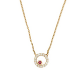 14K Yellow Gold Ruby Diamond Modern Necklace