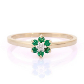 14K Gold Emerald & Diamond Flower Ring