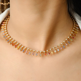 14K Gold Rainbow Sapphire Dot & Dash Necklace