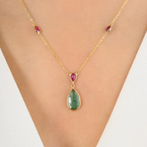 18K Yellow Gold Teardrop Emerald Ruby Necklace