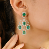 18K Art Deco Emerald & Diamond Chandelier Earrings