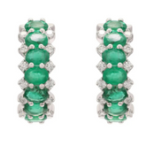18K Emerald Diamond Designer Hoop Earrings