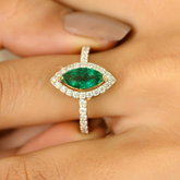 18K Marquise Emerald Diamond Halo Ring