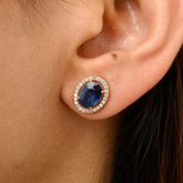14K Halo Diamond & Sapphire Solitaire Studs