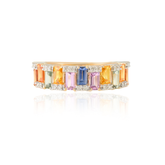14K Gold Multi Sapphire Diamond Half Eternity Band - vrjewels-us