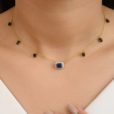 14K Gold Blue Sapphire Diamond Station Necklace