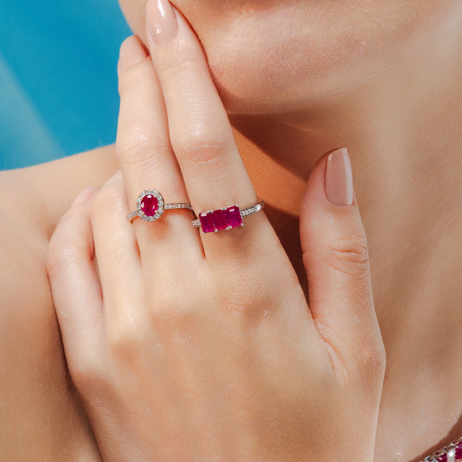 14K Gold Three Stone Ruby Statement Ring - vrjewels-us