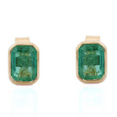 18K Gold Emerald Bezel Set Solitaire Studs
