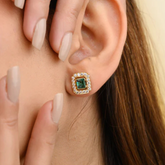 18K Square Cut Emerald Diamond Statement Earrings