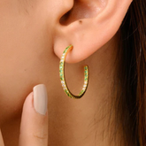18K Tsavorite Contemporary C-Hoop Earrings with Diamonds