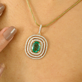 18K Solid Yellow Gold Double Halo Solitaire Pendant