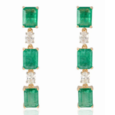 18K Octagon Cut Emerald Diamond Statement Earrings