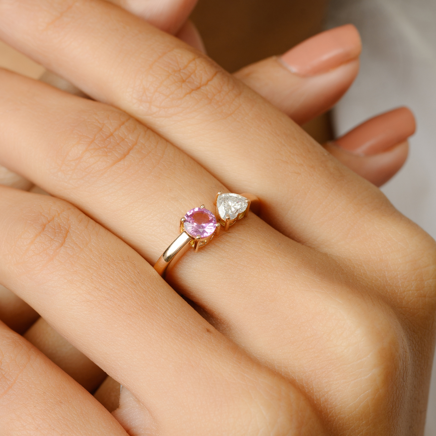 18K Rose Gold Pink Sapphire & Diamond Open Design Ring - vrjewels-us