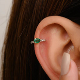 18K Modern Emerald Diamond Helix Cuff Earrings