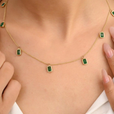 14K Solid Yellow Gold Emerald Charm Necklace
