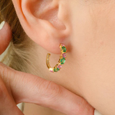14K Artistic Emerald & Pink Sapphire C-Hoop Earrings