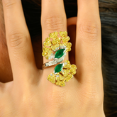 14K Vintage Inspired Emerald & Yellow Diamond Cocktail Ring