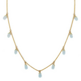 18K Yellow Gold Blue Topaz Tear Drop Necklace