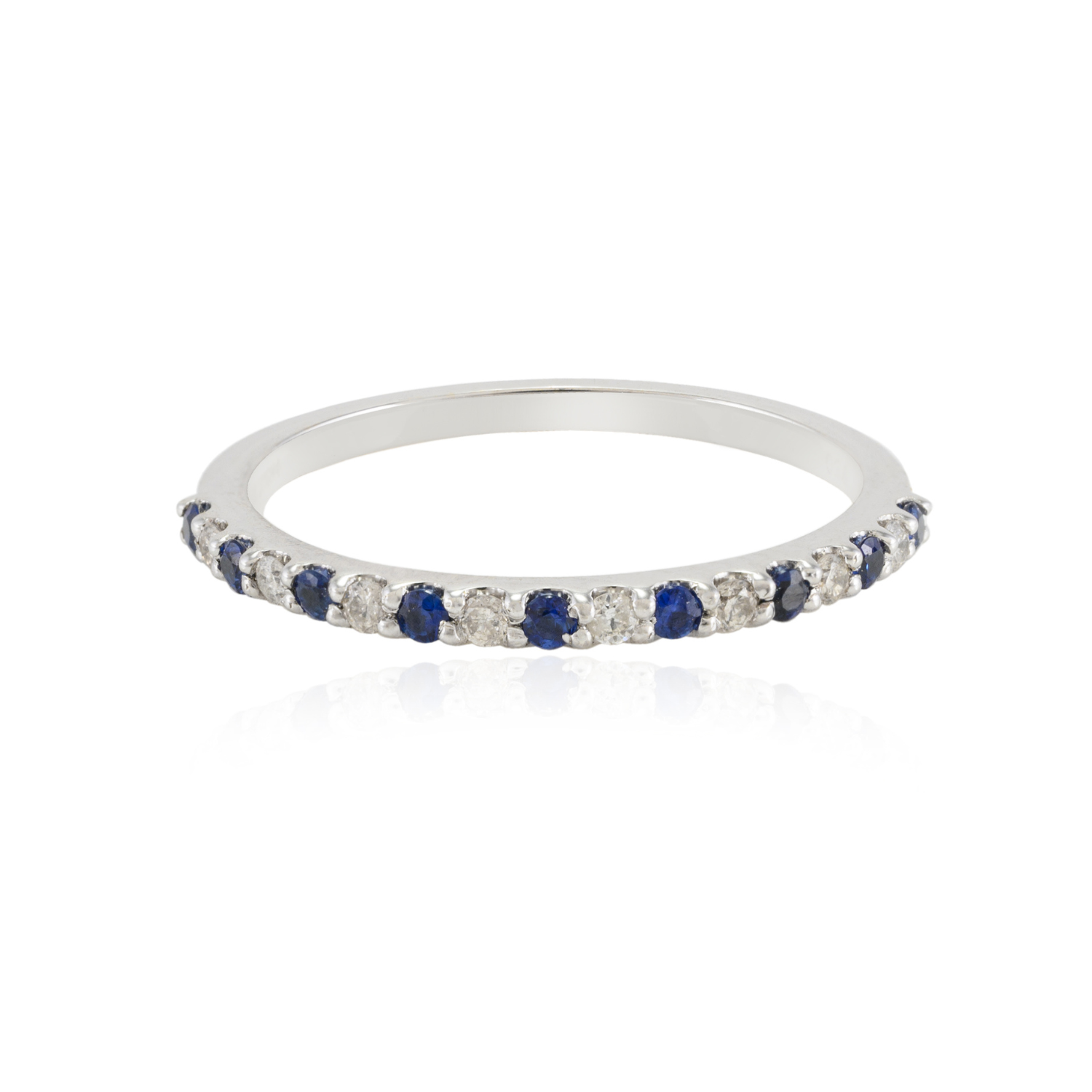 18K Gold Blue Sapphire Diamond Half Eternity Band - vrjewels-us