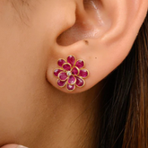 18K Chic Ruby Cluster Floral Stud Earrings For Her