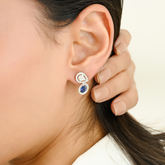 18K White Gold Blue Sapphire Diamond Statement Earrings - vrjewels-us