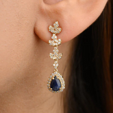 14K Blue Sapphire Diamond Wedding Dangle Earrings