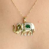 14K Majestic Elephant Emerald Diamond Pendant