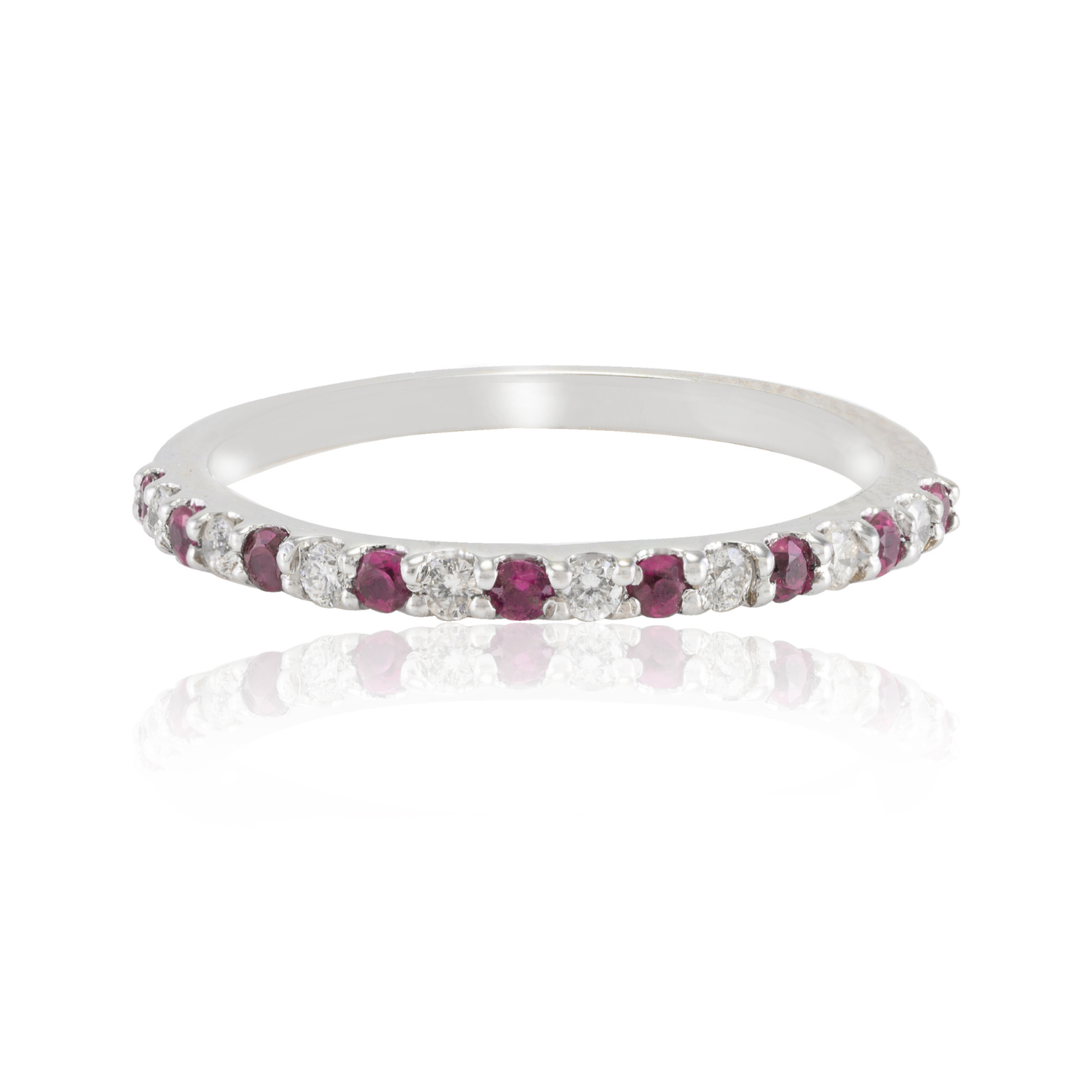 18K White Gold Ruby Diamond Eternity Band - vrjewels-us