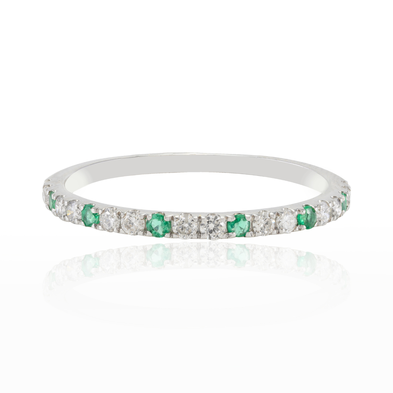 18K White Gold Emerald Diamond Eternity Band - vrjewels-us