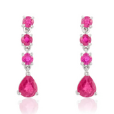 14K Solid White Gold Prong Set Ruby Wedding Earrings