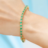 18K Round Emerald & Diamond Prong Set Tennis Bracelet
