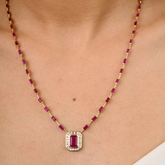 14K Solid Yellow Gold Ruby Diamond Necklace
