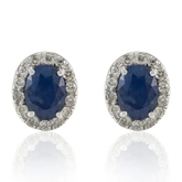 Classic Blue Sapphire Halo Diamond Stud Earrings-18K Gold