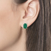 18K Octagon Cut Emerald Birthstone Stud Earrings