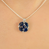 18K White Gold Blue Sapphire Midnight Bloom Pendant