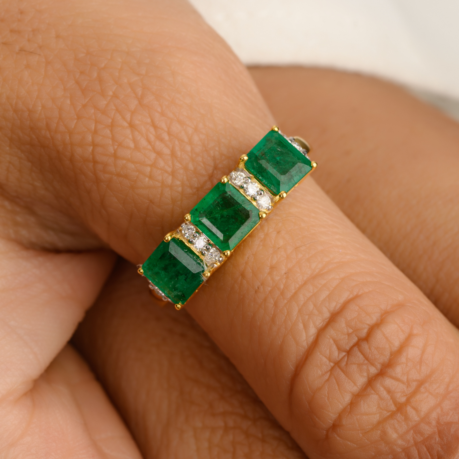 14K Solid Yellow Gold Emerald Diamond Ring - vrjewels-us